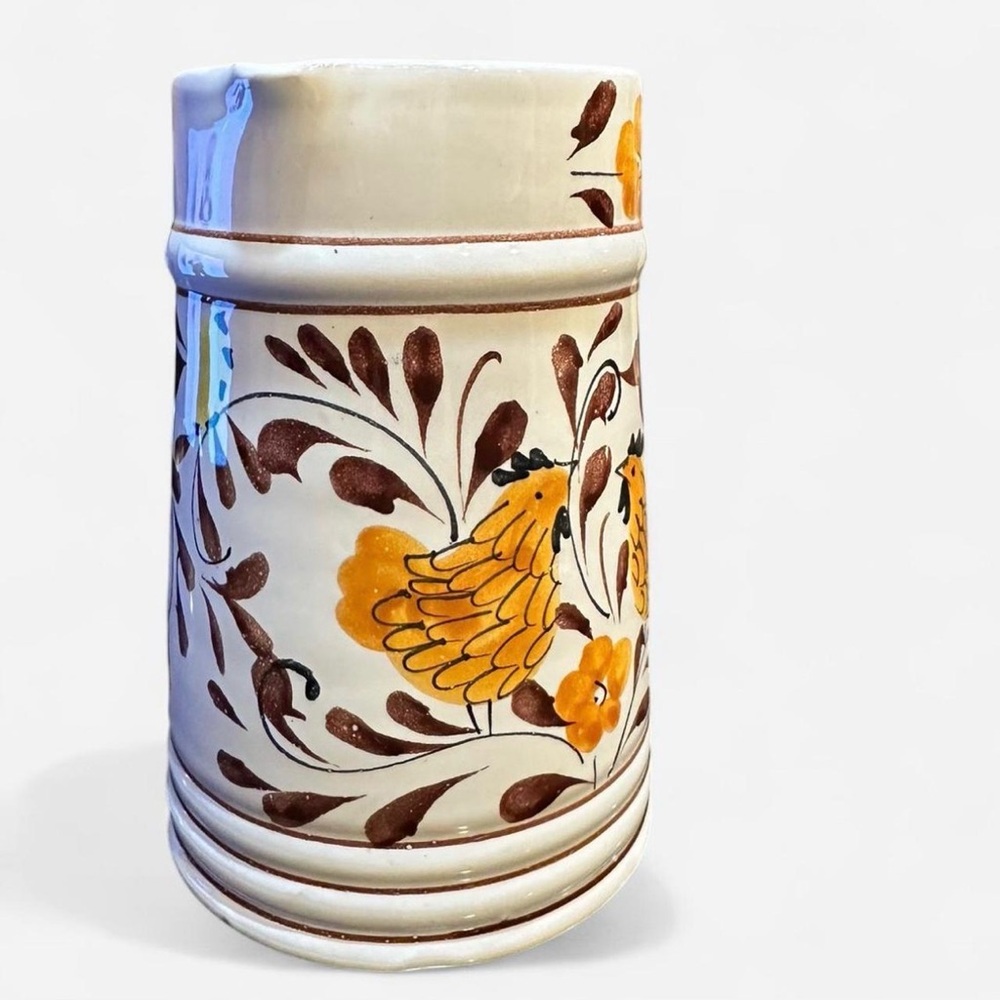 Vintage Italian Hand Painted Rooster Floral Pottery Pitcher Folk Art Style - Picture 2 of 9